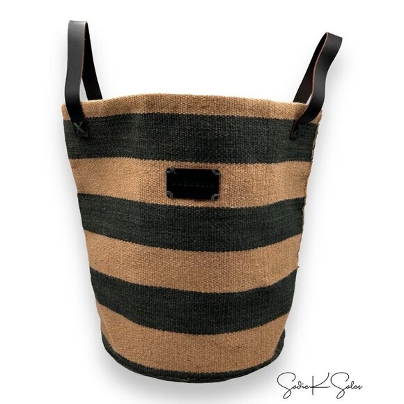 Magnolia Home Serena Striped Jute Tote Storage Basket with Leather Handles 2019 - Picture 3 of 9